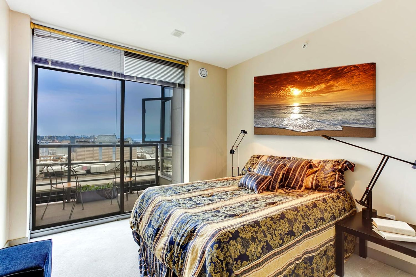 Muolunna S04675 Canvas Prints Wall Art Sunset Ocean Beach Pictures Paintings for Living Room Bedroom Home Decorations Framed Ready to Hang Seascape Waves Artwork 30x60inch