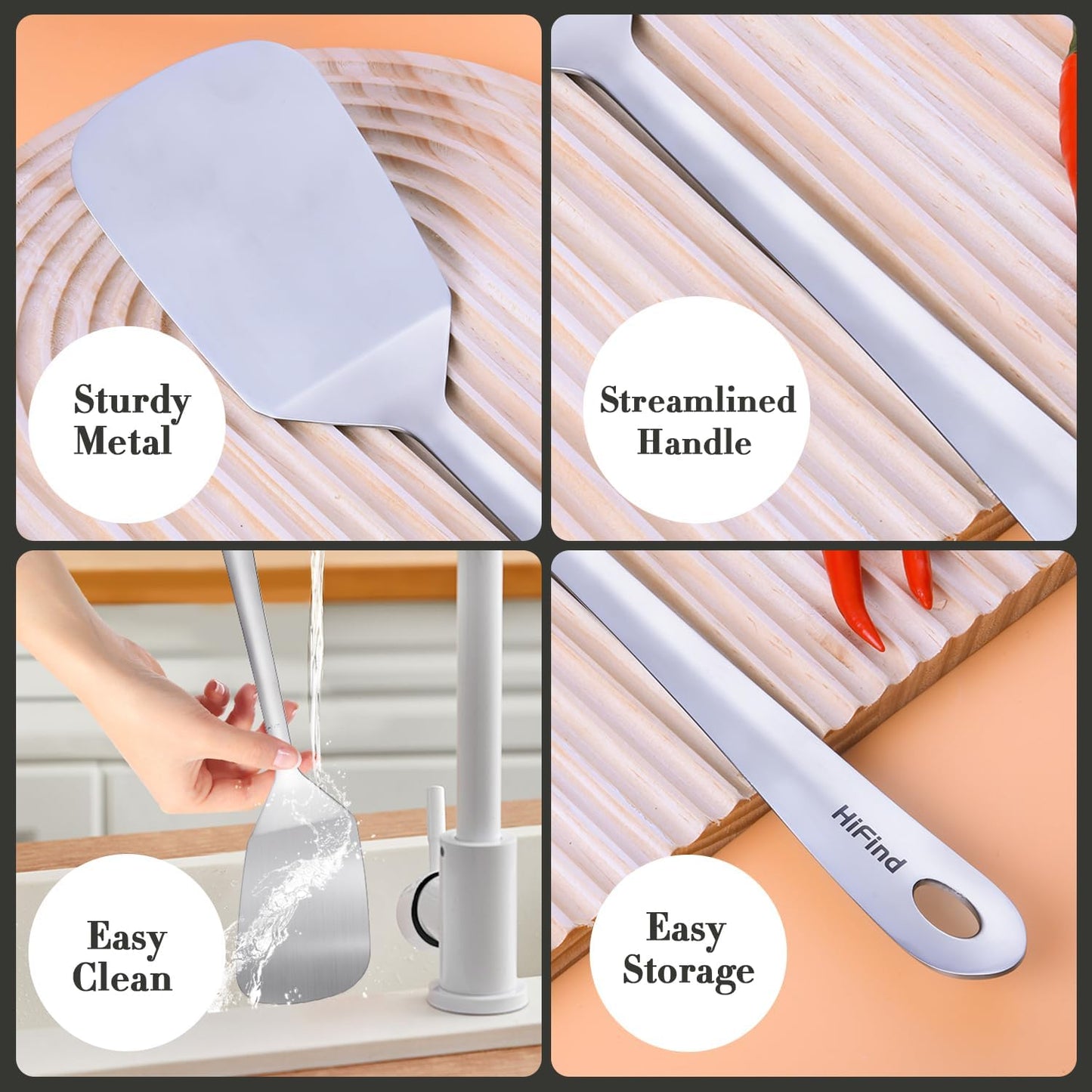 Cooking Utensils Set, Stainless Steel Kitchen Utensils Set, Durable Kitchen Gadgets- 5 PCS -Ladle, Skimmer, Slotted Turner, Solid Turner, Meat Fork