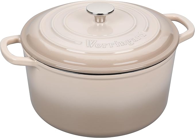 Enameled Cast Iron Dutch Oven Pot with Lid, for Sourdough Bread Baking, Round Dutch Ovens, 4.5 Quart, Latte