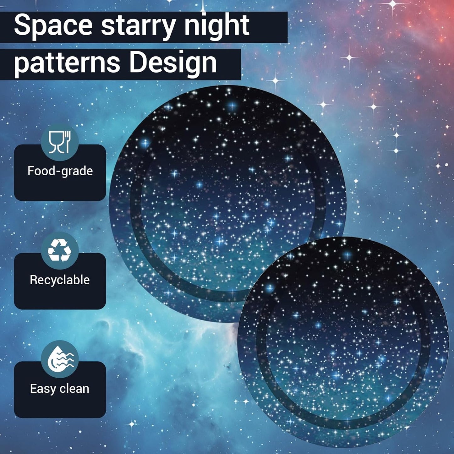 DTDO 96 Pcs Galaxy Party Plates and Napkins Set Include Star Night Paper Plate Napkins Black Forks, Disposable Outer Space Themed Birthday Dinnerware for Solar System Birthday Decorations, Serves 24