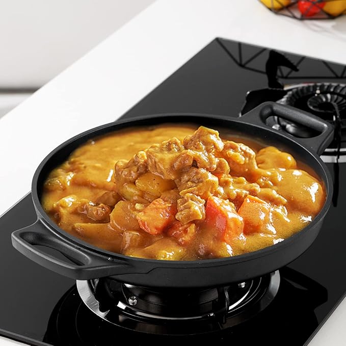 S·KITCHN Cast Aluminum Griddle Pan for Stovetop with Lid - Lighter than Cast Iron Skillet,Round Frying Pans Nonstick Grill Pan Dishwasher & Oven Safe,12IN