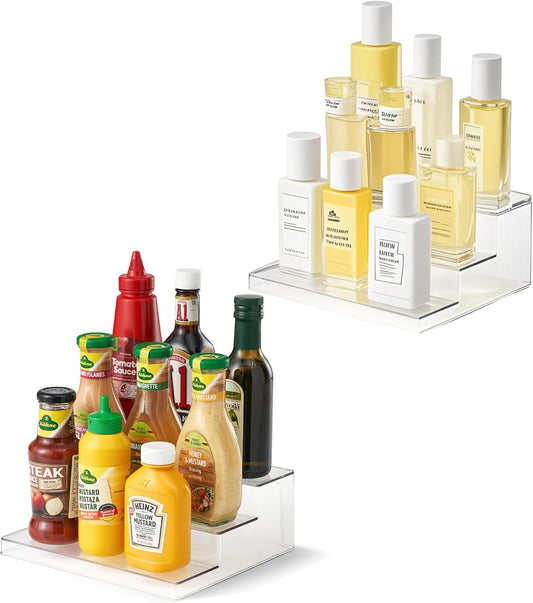 vacane Clear Spice Rack, 3 Tiered Shelf Spice Organizer for Cabinet, Spice Shelf and Perfume Organizers Make Up Organization Great for Pantry, Bathroom, Kitchen, Bedroom, Office 2 pack