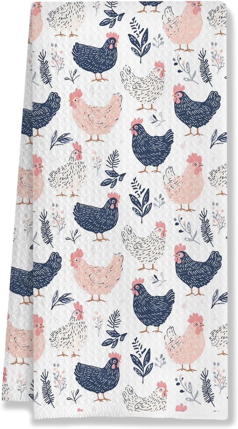 Rustic Chicken Kitchen Towels, Chicken Lover Mom Lady Gifts Decorative Dish Tea Towels for Kitchen, Cottagecore Farm Animal Hens Hand Towels for Bathroom, 16x24 Inches