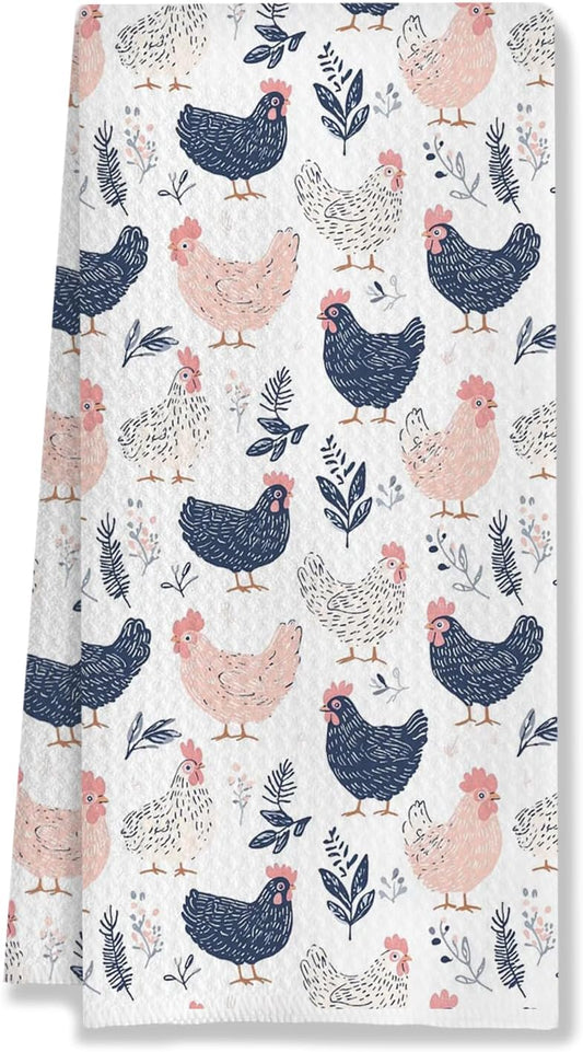 Rustic Chicken Kitchen Towels, Chicken Lover Mom Lady Gifts Decorative Dish Tea Towels for Kitchen, Cottagecore Farm Animal Hens Hand Towels for Bathroom, 16x24 Inches
