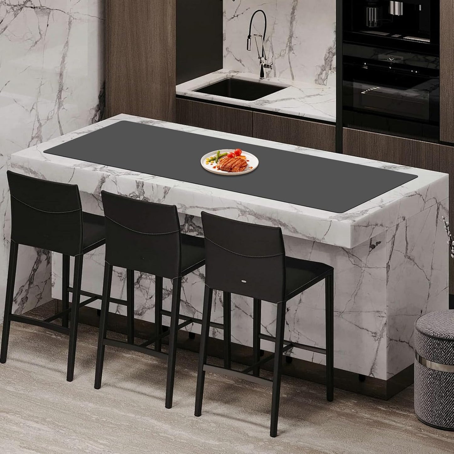 78.7''x15.7'' Large Silicone Mat, Silicone Mats for Kitchen Counter, Nonslip Heat Resistant Mat, Extra Large Kitchen Counter Mat, Waterproof Countertop Protector, Dark Gray
