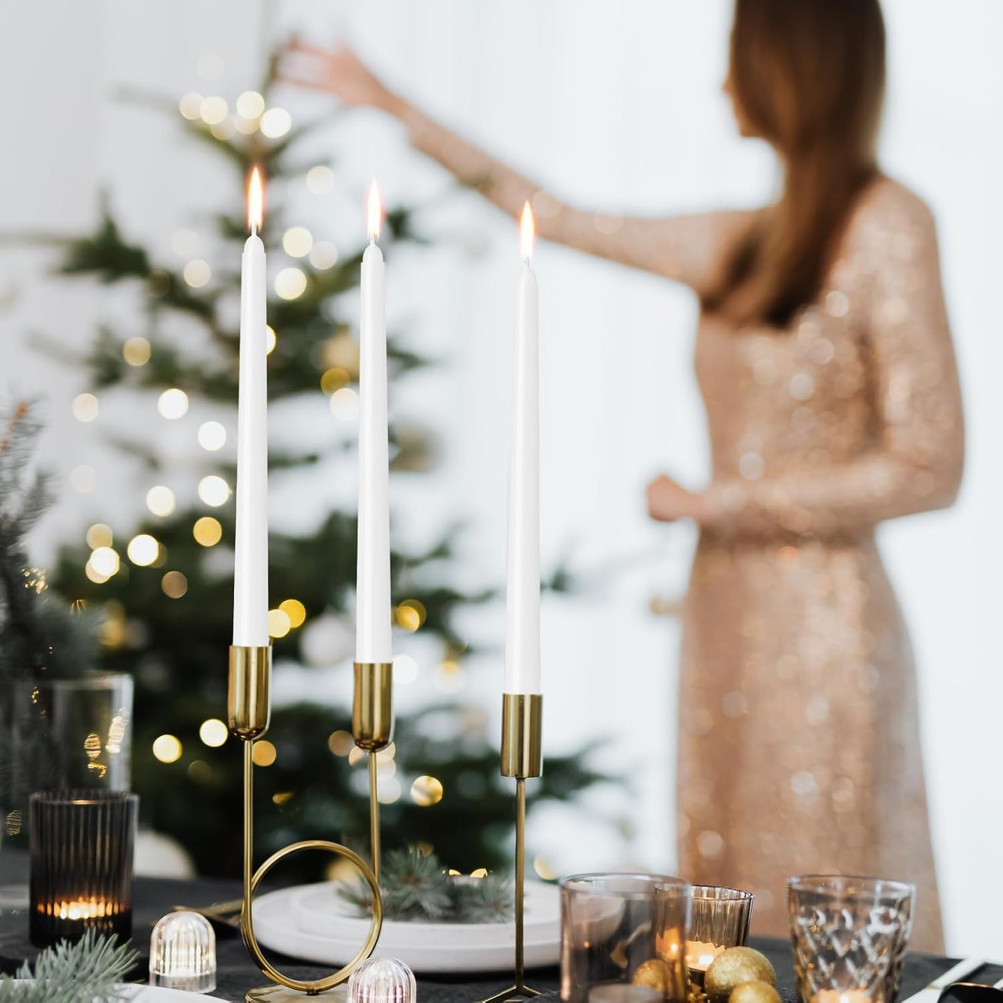 4 Pack White Taper Candles - Taper Candles 10 Inch Dripless, Smokeless & Unscented - 8 Hours Long Burning - Hand Poured Tall Candlesticks - Ideal for Weddings, Dinner Parties, and Home Decor