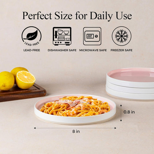 AmorArc Ceramic Plates Set of 6, 8.0 Inch Round Stoneware Salad Plates Use for Dessert, Salad, Appetizer etc,Microwave and Dishwasher Safe, Scratch Resistant Small Deep Dinner Plates-Cloud Pink