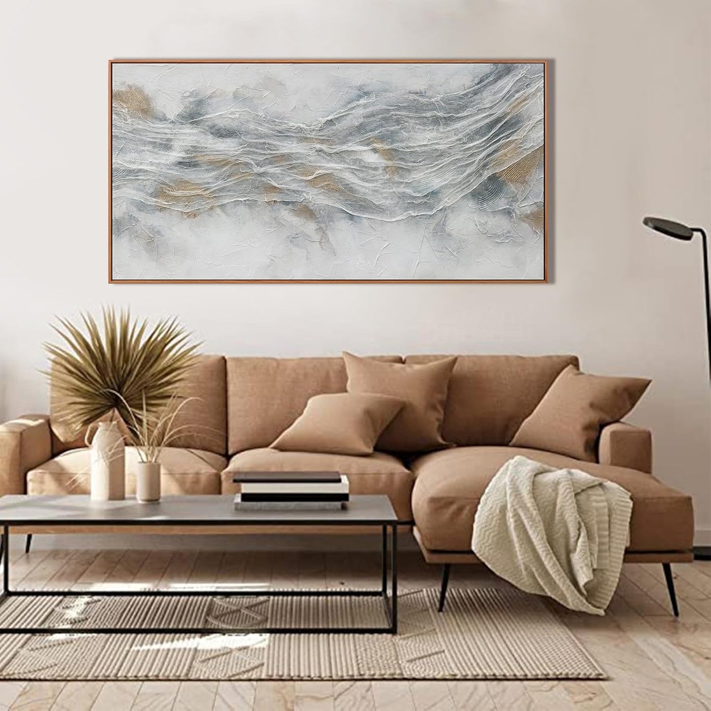 Abstract Wall Art Framed Home Artwork Decor Simple Modern Art Pieces With Gold And Gray Textures Modern Minimalist Canvas Painting Living Room Decor For Bedroom Office Wall Decor 24"X 48"