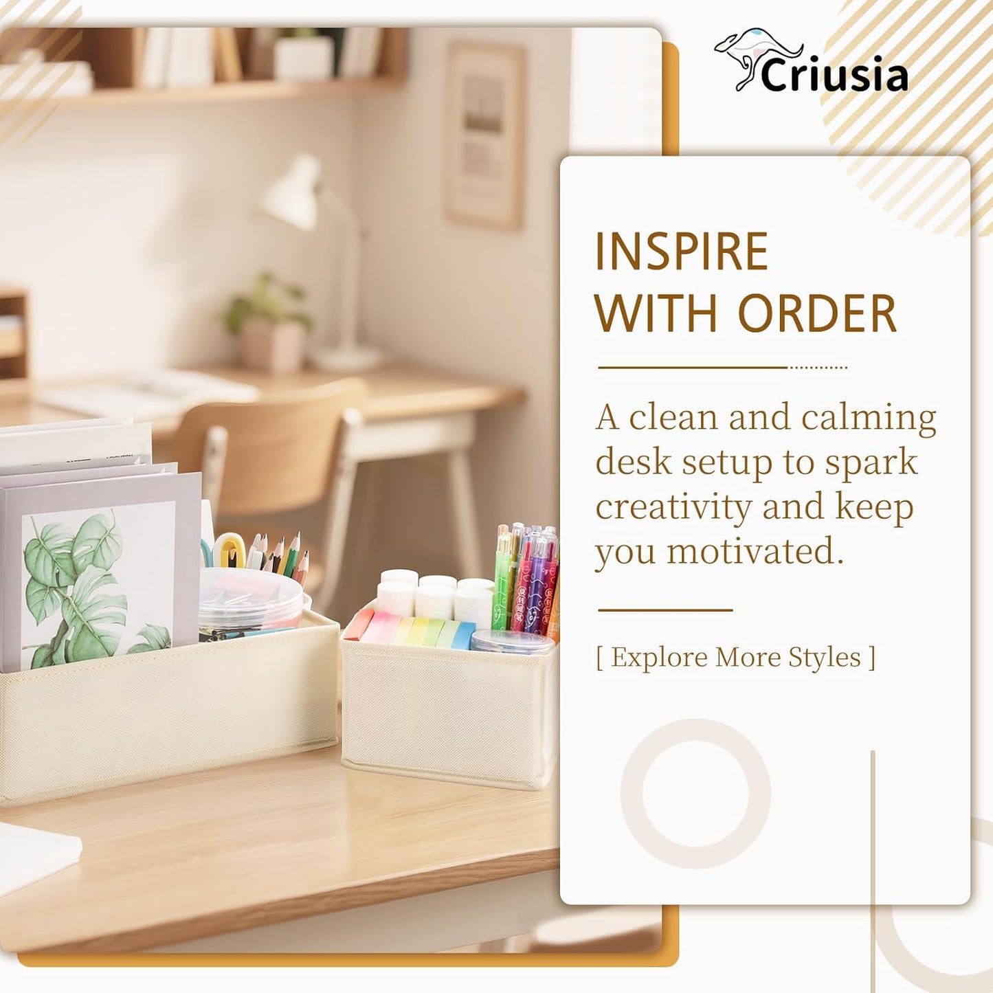 Criusia 15 Pack Drawer Organizer for Clothes, Foldable Dresser Dividers with 3 Sizes, Fabric Storage Bins – Beige