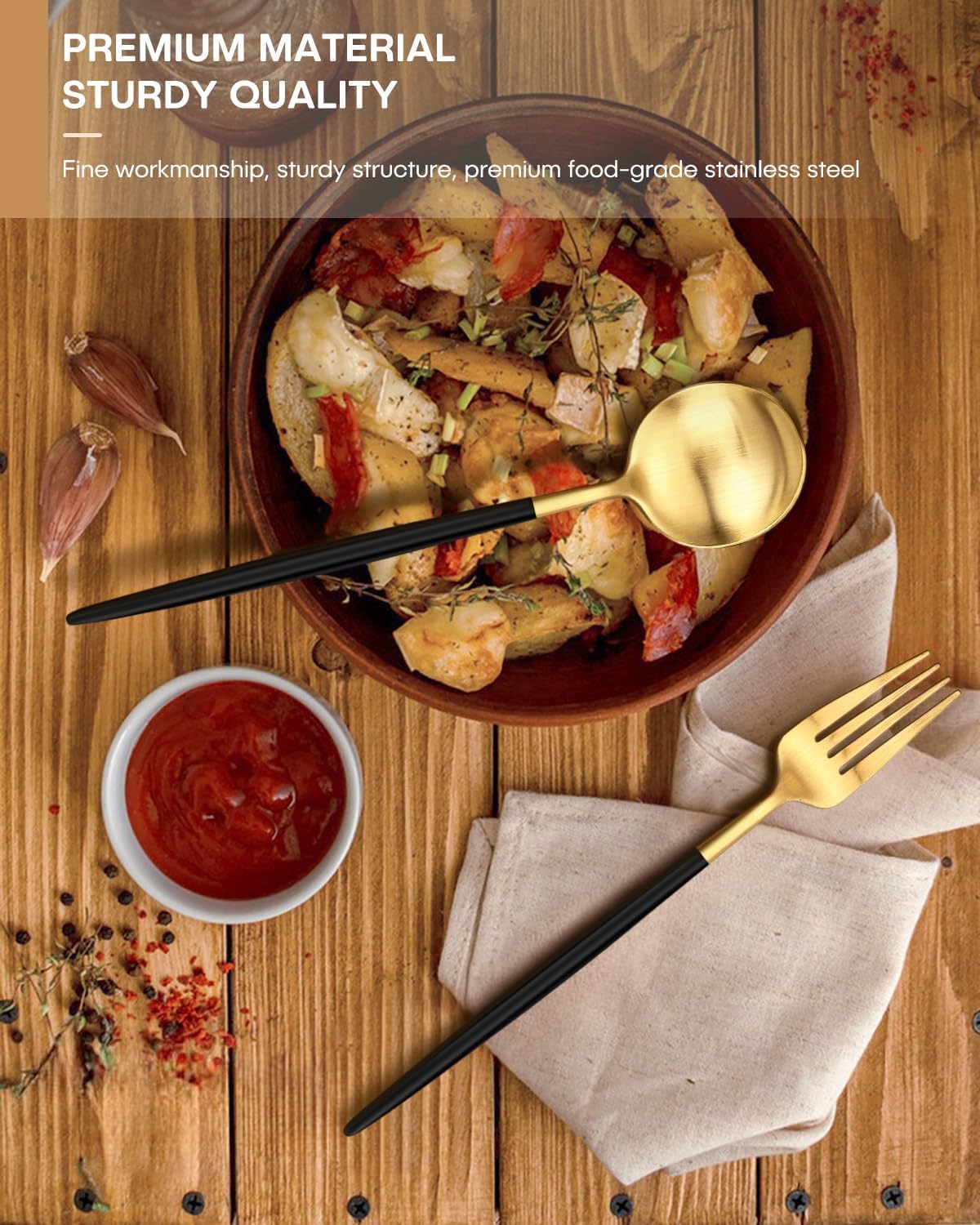 Black and Gold Silverware Set,Ollex 40 Pieces Matte Flatware Set,Colorful Handle Modern Cutlery Set with Dinner Knives Forks Spoons stainless steel Utensil set,Satin Finish&Dishwasher Safe