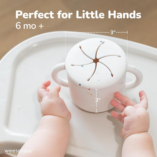 WeeSprout Snack Containers, Food Grade Silicone Cups, Spill-Proof Tops For Toddlers and Babies, Premium Hard Plastic Travel Lids, Dishwasher Safe, Set of 2 Snack Catchers