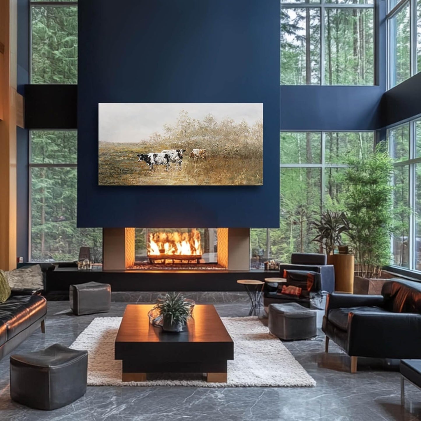 Farmhouse Wall Art For Living Room Canvas Wall Decor Cow Arts Rustic Artwork White Poster Prints Bedroom Pictures for Home Office 29"x58"