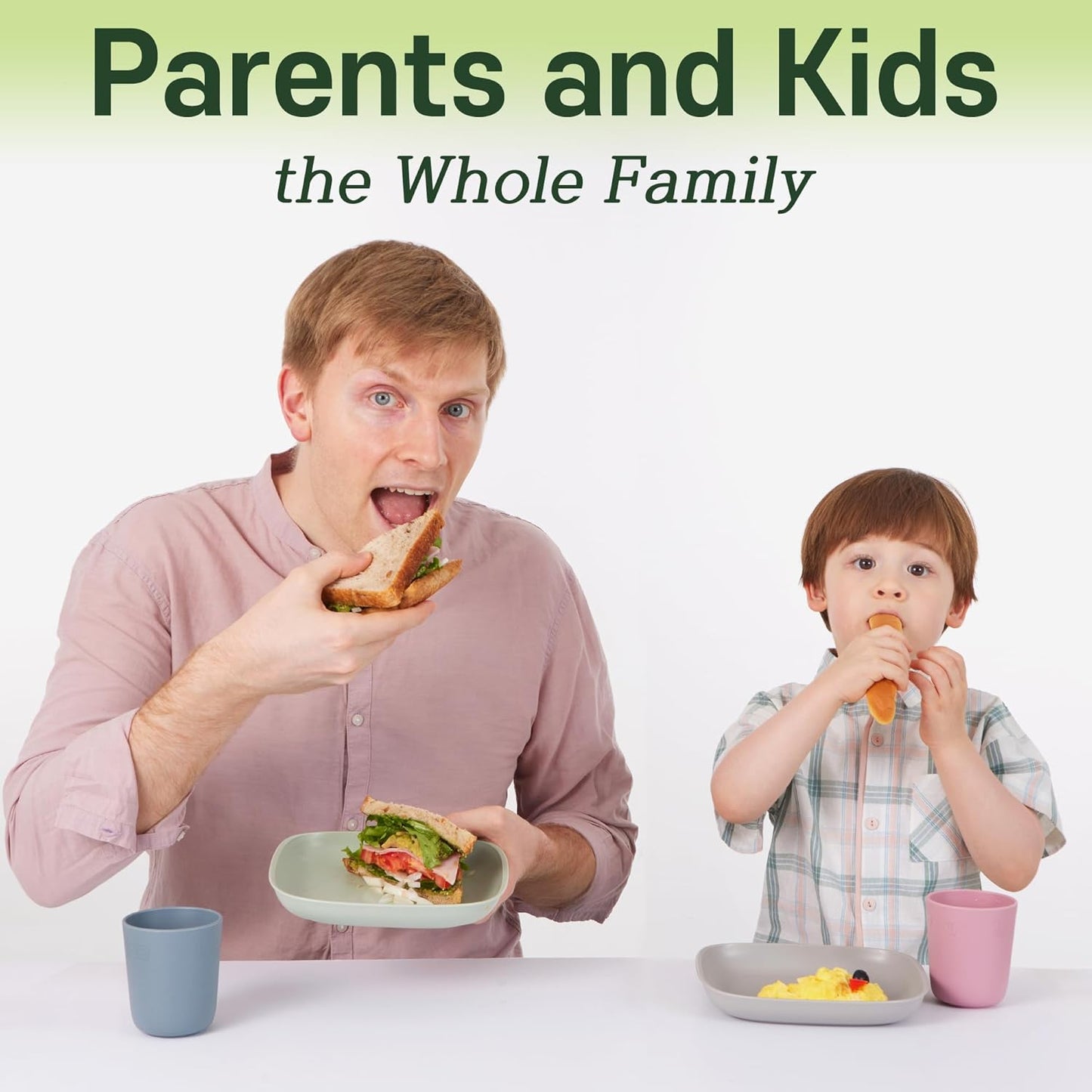 SUGARCANE Kids Plates 5Pack (7.9”) + Coconut Pad 2Pc- Organic Dishes for Toddler to Big Kids - USDA Certified – Microwaves & Dishwasher Safe – BPA Free, Unbreakable, Reusable - Gray Blue