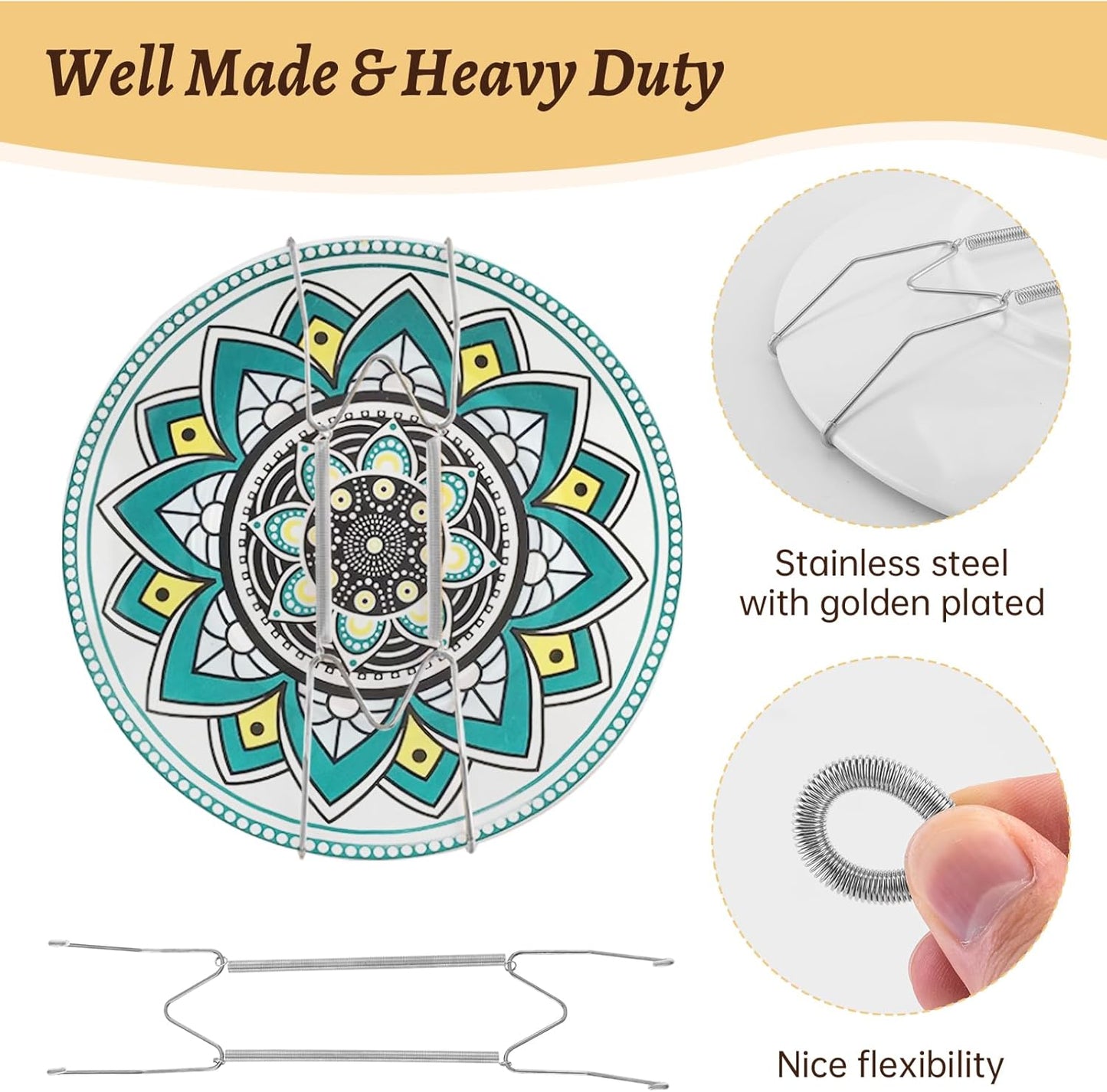 Plate Hangers for The Wall Suitable for 9-11 inch Small Decorative Plate, Invisible Stainless Steel Plate Hangers for Display with Wall Hooks, for Plates/Platter/Dish/Picture(Silver)