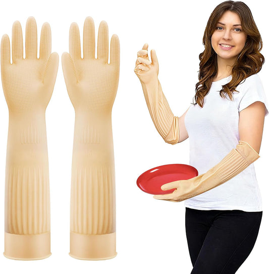 Coson home Long Rubber Dishwashing Cleaning Gloves, Elbow Length for Dishes Household Kitchenware Washing 17.8 Inches