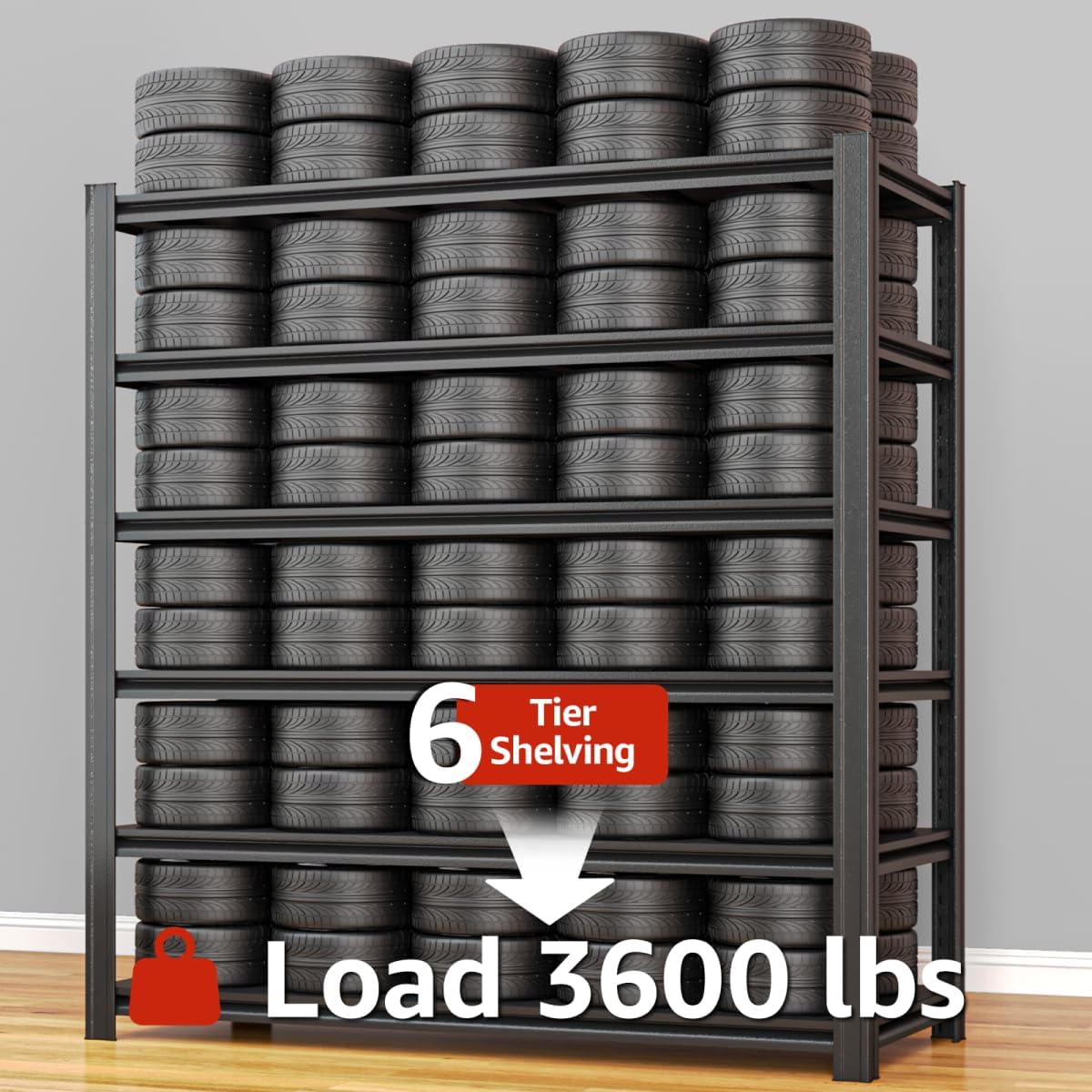 55.12" W Father&I 6-Shelf Industrial Adjustable Heavy-Dudy Tall Metal Steel Garage Storage Shelves Shelving Units/Rack System (Commercial) for Basement/Shop/Dorm, 84" H*55.12" W*24" D*, Black