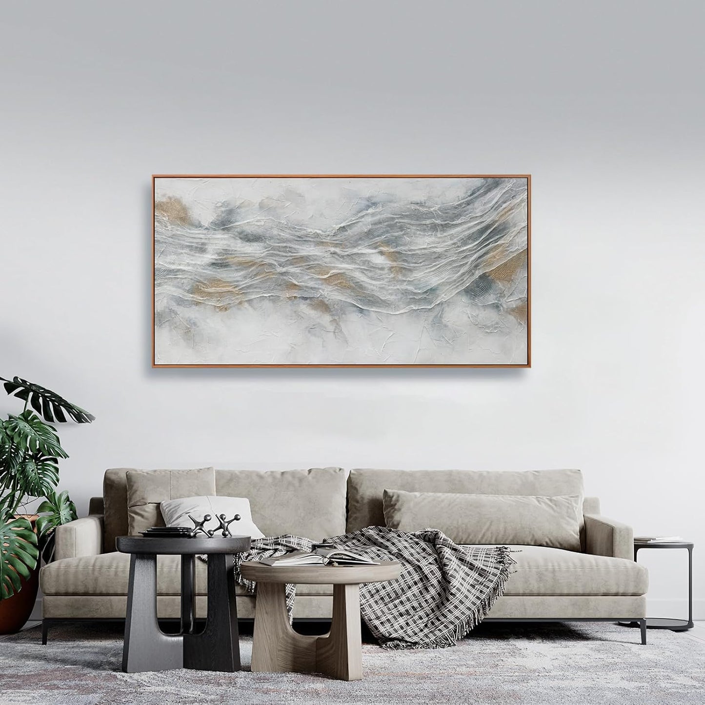 Abstract Wall Art Framed Ready To Hang Home Decor Artwork Simple Modern Art Pieces With Gold And Gray Textures Wall Art Prints Canvas Painting Small Size For Living Room Bedroom Office Decoration 20"X 40"