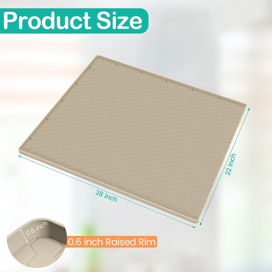 Waterproof Under Sink Mat 28" x 22", Silicone Cabinet Liner, Rubber Protector for Kitchen and Bathroom, Keeps Cabinets Clean, Dry, and Organized (Khaki)