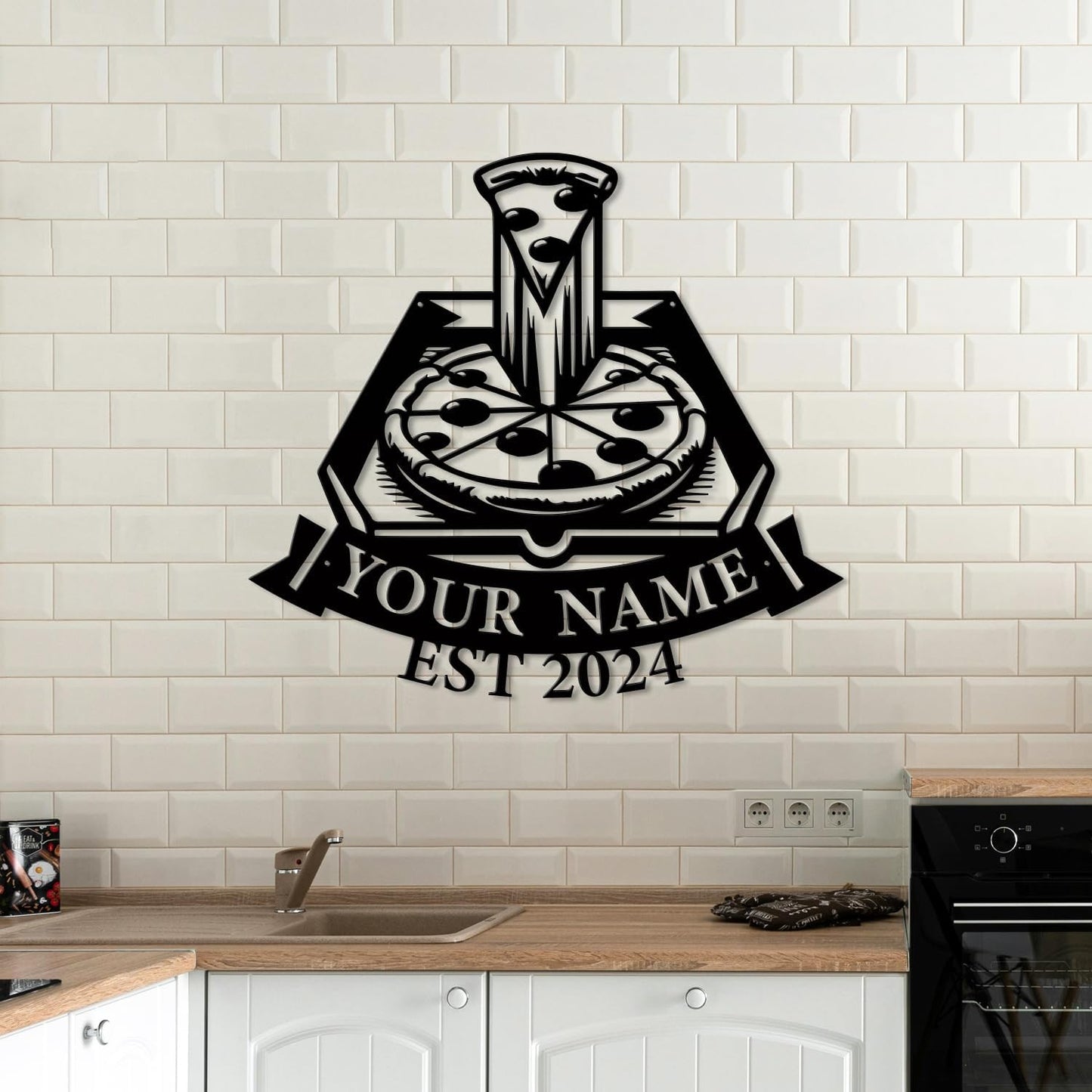 magilab Personalized Pizza Metal Sign, Custom Kitchen Wall Decor for Home & Outdoor, Food Lover Gift (Style B)