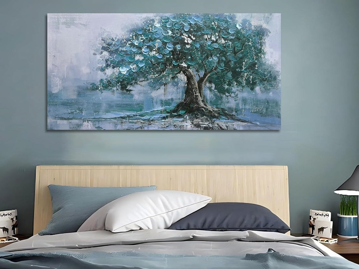 Ardemy Tree Canvas Wall Art for Living Room Large Teal Tree of Life Bedroom Pictures Paintings Wall Decor Artwork for Walls Home Office Dining Room Kitchen, 58"x29"