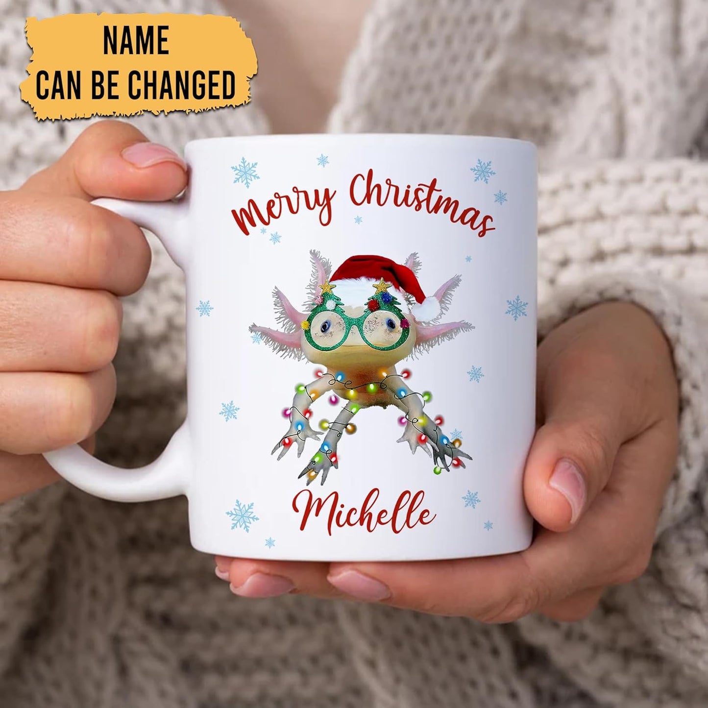 Hyturtle Personalized Gifts Axolotl Lover - Merry Christmas Customized Name Ceramic Coffee Mug Cup 11oz - Cute Sea Animal Lovers Gifts For Women, Girl kids Family On Birthday, Christmas