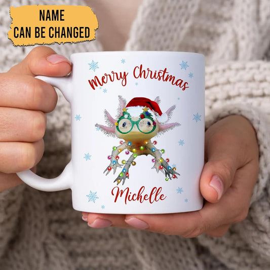Hyturtle Personalized Gifts Axolotl Lover - Merry Christmas Customized Name Ceramic Coffee Mug Cup 11oz - Cute Sea Animal Lovers Gifts For Women, Girl kids Family On Birthday, Christmas