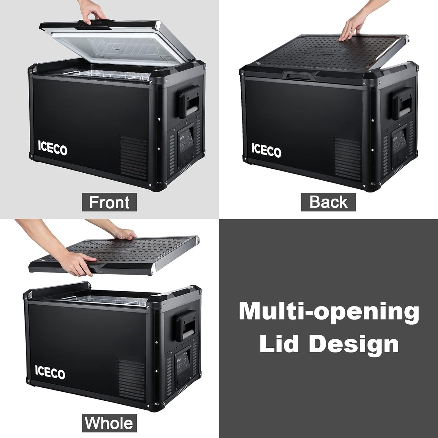 ICECO VL45 ProS Portable Refrigerator, Multi-directional Lid, Dual USB & DC 12/24V, AC 110-240V, 45L Steel Compact Refrigerator Powered by SECOP, 0℉ to 50℉, Home & Car Use [Upgrade, 47 Quarts]