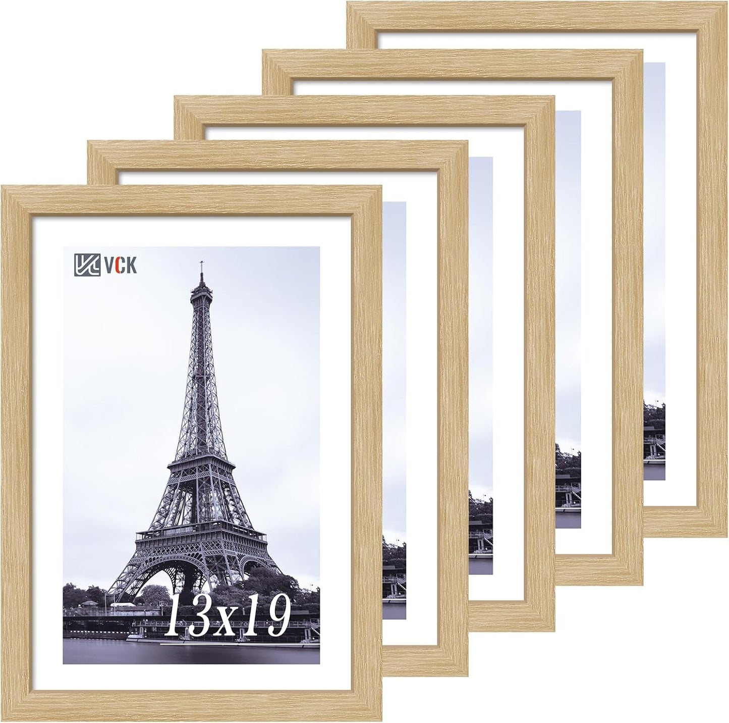VCK 13x19 Oak Wood Frame for Poster & Picture, Natural Solid Wood Photo Frames 5 Pack, Wall Gallery Frame