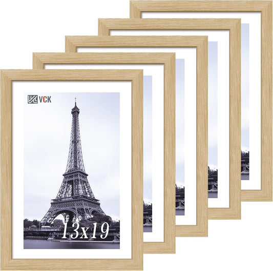 VCK 13x19 Oak Wood Frame for Poster & Picture, Natural Solid Wood Photo Frames 5 Pack, Wall Gallery Frame