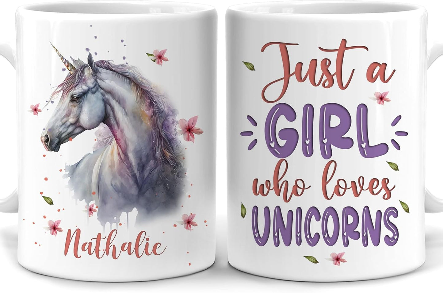 Hyturtle Personalized Gifts Unicorn Lover - Just A Girl Who Loves Unicorns Custom Name Ceramic Coffee Mug Cup 11oz - Idea Cute Animal Lover Gifts For Women, Girl Daughter On Birthday, Christmas