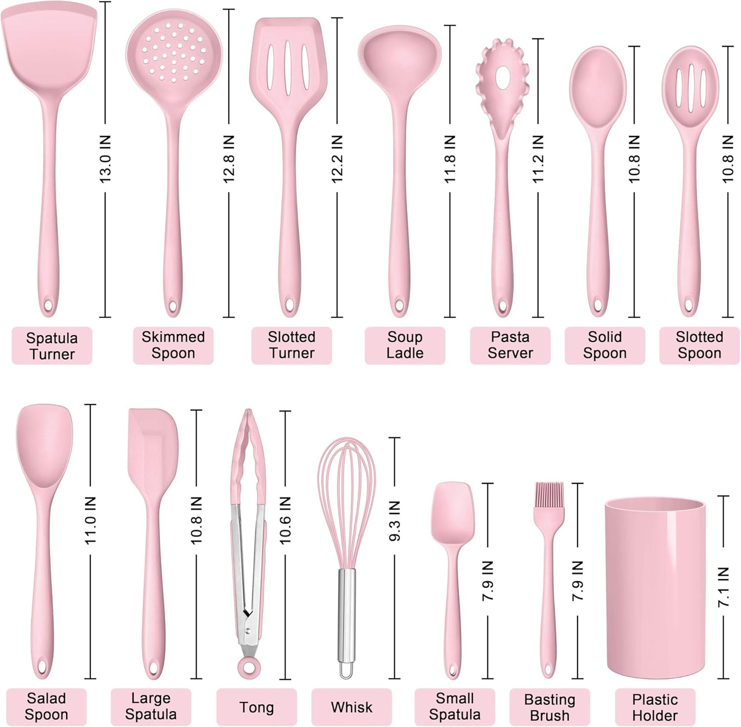HaWare Kitchen Utensils, 14 PCS Silicone Cooking Utensils Set, Heat Resistant Kitchen Utensils for Non-stick Cookware, Kitchen Gadgets Tools with Spoons, Spatulas, Whisk, Dishwasher Safe (Pink)