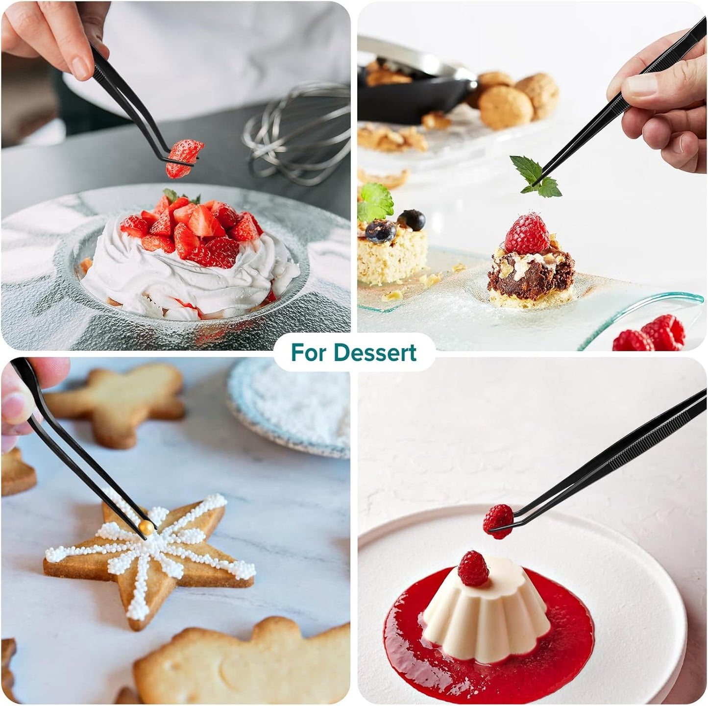 Kitchen Tweezer Tongs Set,6 Pcs Kitchen Tweezers,6.3" Cooking Tweezers Set,Stainless-Steel Food Chef Culinary Tweezers Tongs for Baking Decorating Feeding Plating,Black