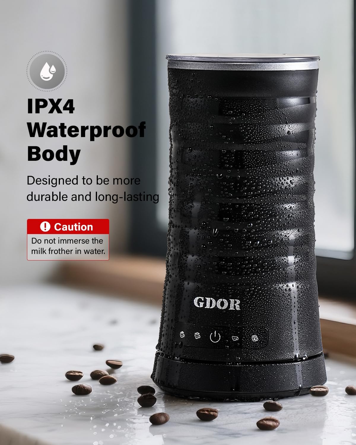 GDOR Milk Frother and Steamer, 4 in 1 Milk Steamer, 10oz Large Capacity, Cold Foam Maker, Hot Chocolate Maker, Frother for Coffee, Latte, Macchiato, Cappuccino, Black