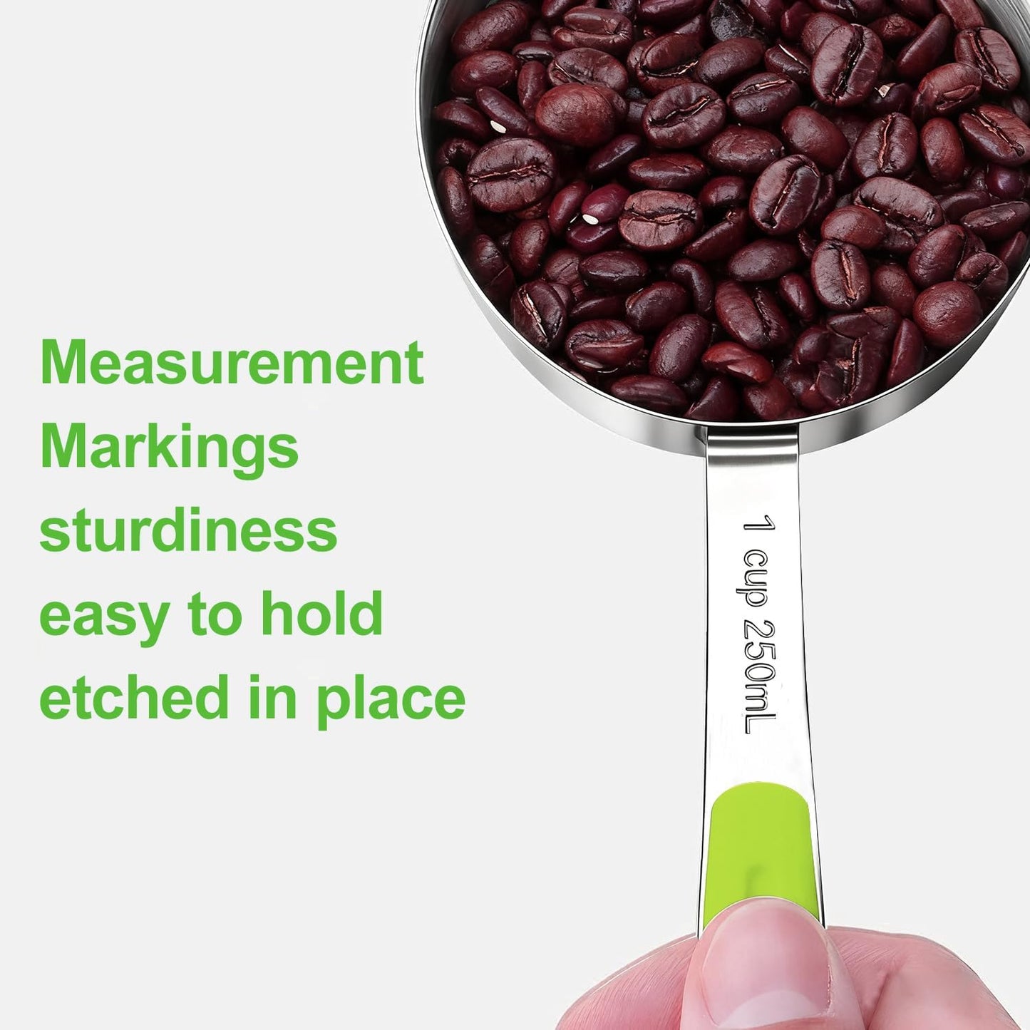 Measuring Cups and Spoons Set, Stainless Steel 10 Piece for Cooking and Baking (5 Cups + 5 Spoons, Green Handle)