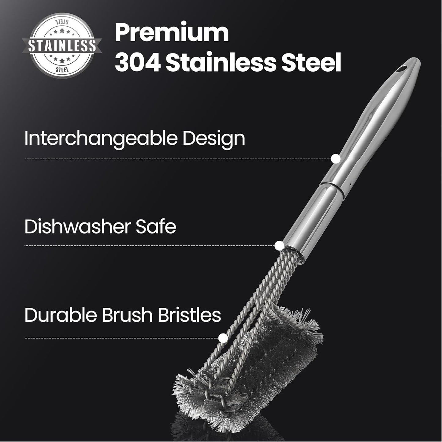 2-in-1 Stainless Steel Grill Brush Cleaning Kit, Grilling Accessories, Interchangeable BBQ Brush & Griddle Scraper with Fire-Resistant Cleaning Sponge, Dishwasher Safe Grill Cleaner, BBQ Accessories