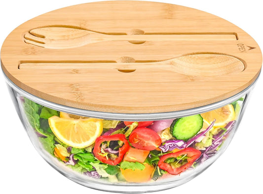 GEHE Glass Salad Bowl with Sealing Lid, 10.6Inch Large Trifle Bowl Glass Fruit Bowl, 4.7 Quart Large Capacity Serving Bowls for Salad, Pasta, Fruit, Dessert Display Cake, Microwave Safe