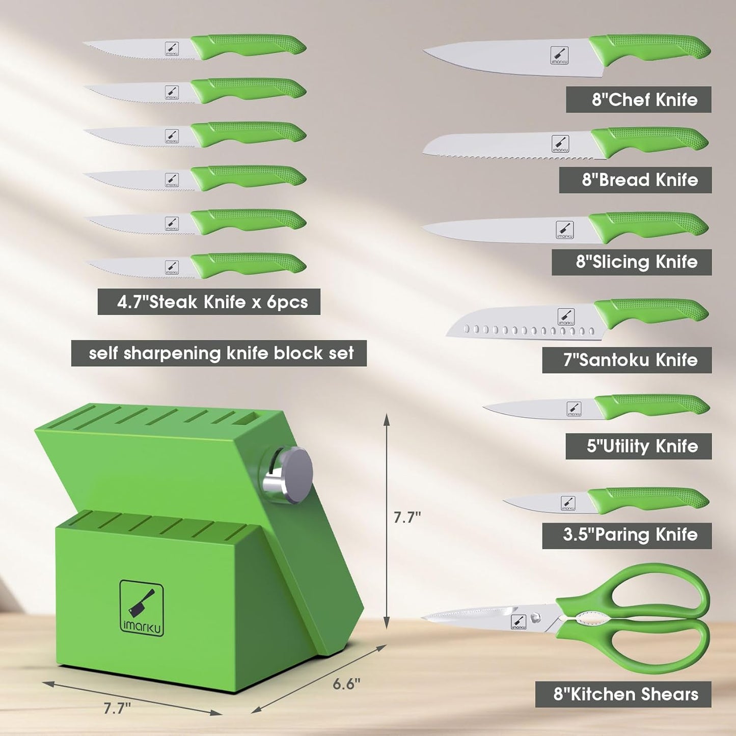 imarku® Knife Set with Block, Sharp Knife Sets with Built-in Sharpener, Japanese Stainless Steel Kitchen Knife Set with Non-Slip Ergonomic Handle, Dishwasher Safe, Best Holiday Gift, Teal Green