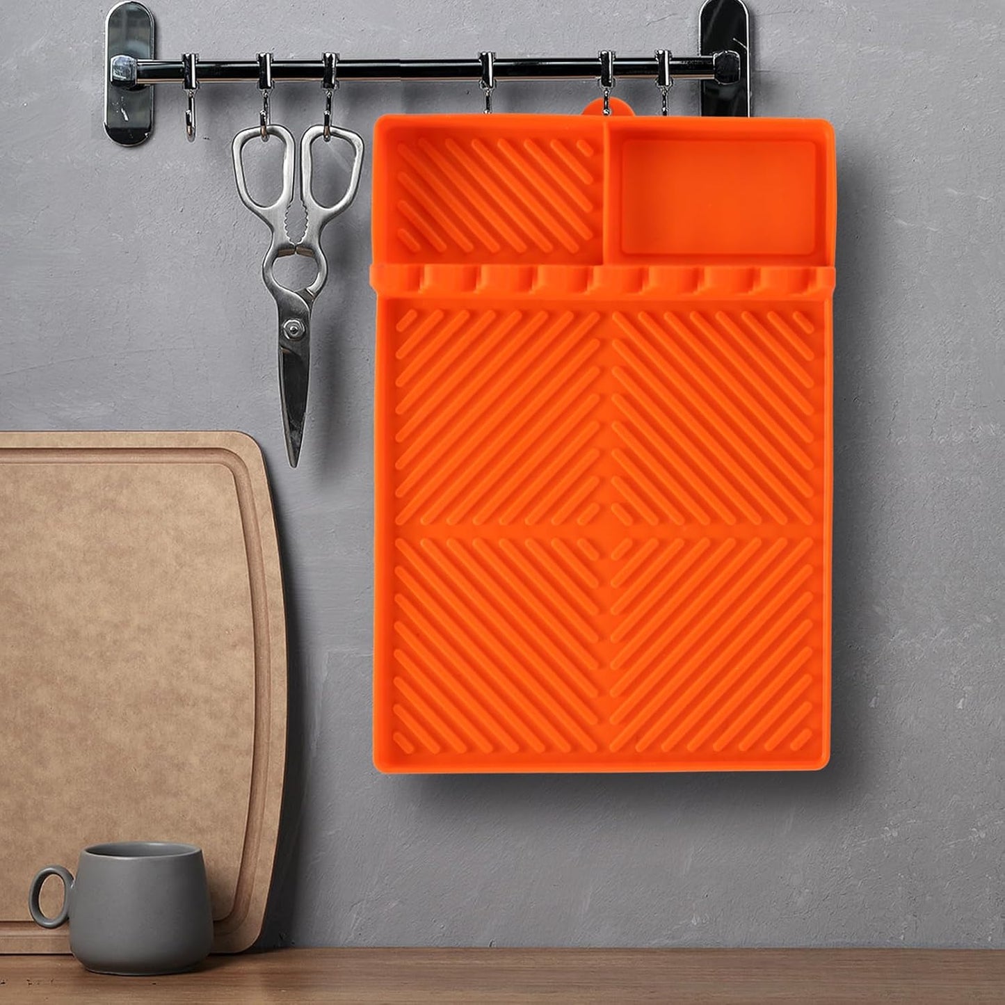 Silicone Griddle with Drip Pad Spatula Mat Barbeque Grill Accessories Tools for Blackstone, Side Shelf Pad for Outdoor Kitchen Counter, Cooking, Countertop (Orange)