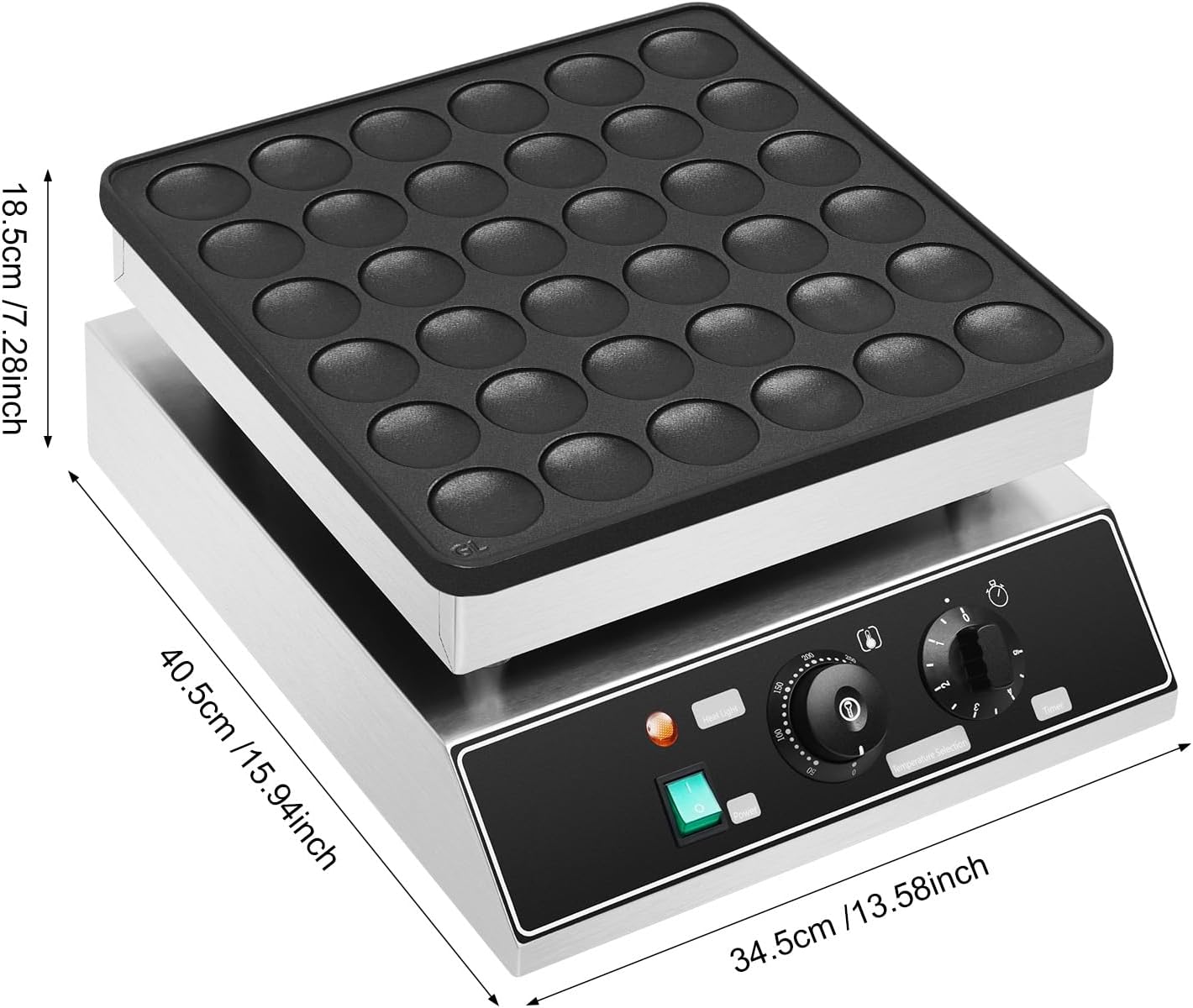 1000W Commercial Mini Pancake Maker, 36 Grids Electric Mini Pancake Griddle Non-Stick Stainless Steel Dutch Pancake Maker w/Time & Temper Adjustable, Large Waffle Machine for Restaurant Party Food