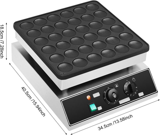 1000W Commercial Mini Pancake Maker, 36 Grids Electric Mini Pancake Griddle Non-Stick Stainless Steel Dutch Pancake Maker w/Time & Temper Adjustable, Large Waffle Machine for Restaurant Party Food