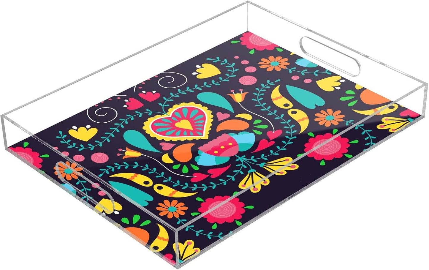 Acrylic Serving Tray with Handles Spill Proof Kitchen Storage Tray Clear Decorative Tray Makeup Drawer Organizer Storage Tray for Bathroom Living Room Ottoman 15.7x11.8Inches