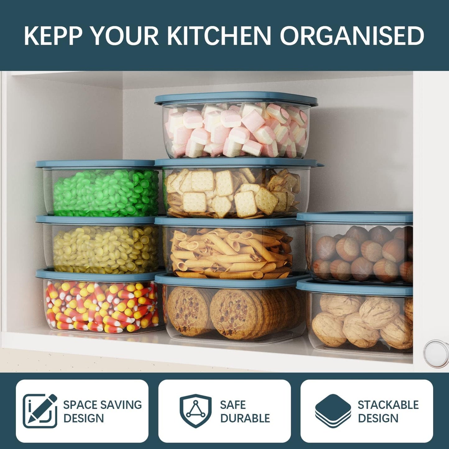 5PCS Rectangle Plastic Portion Box Sets with Lids.Food Storage Box,Container Sets,Food Storage,Food Containers,Plastic Food Container,use for School,Work and Travel,950ML Per Box.