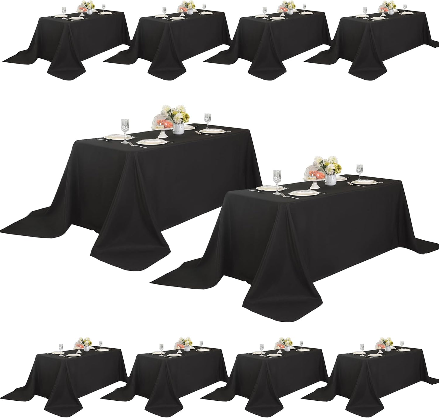 10-Pack 90x156 inch Black Table Cloths, Solid Stain and Wrinkle Resistant Oblong Tablecloth, Premium Plain Weave Polyester Fabric Rectangle Table Linen Covers for Hotel, Banquet