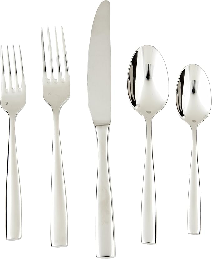 Fortessa Lucca 18/10 Stainless Steel Flatware, 5 Piece Place Setting, Service for 1