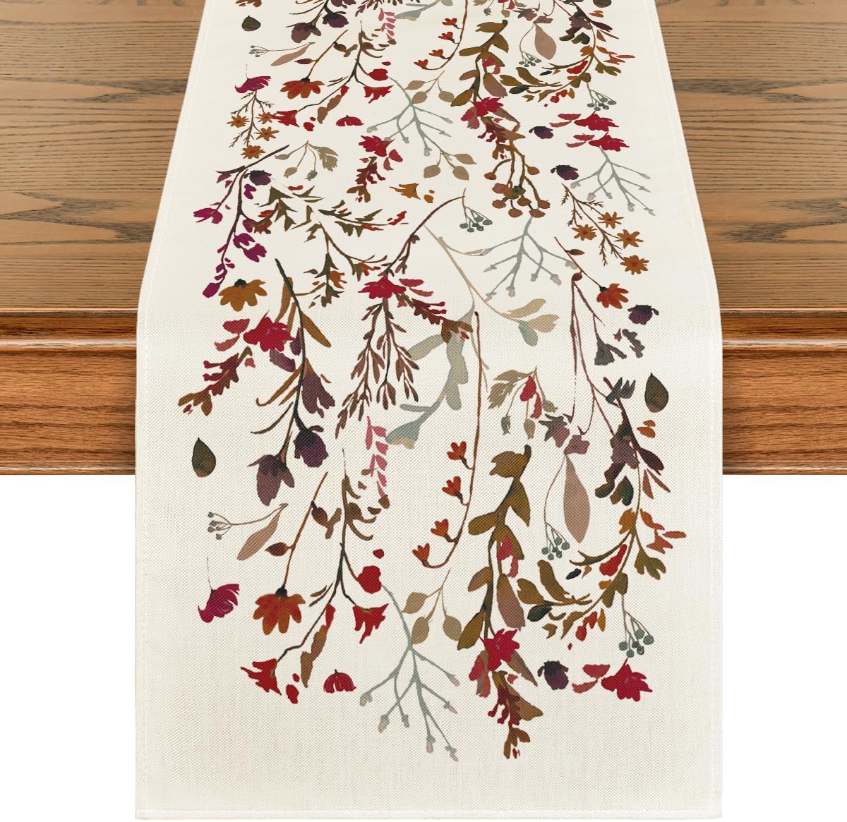 Artoid Mode Weeds Flowers Leaves 210 GSM Halloween Table Runner,Seasonal Fall Kitchen Dining Table Decoration for Home Party Decor 13x36 Inch