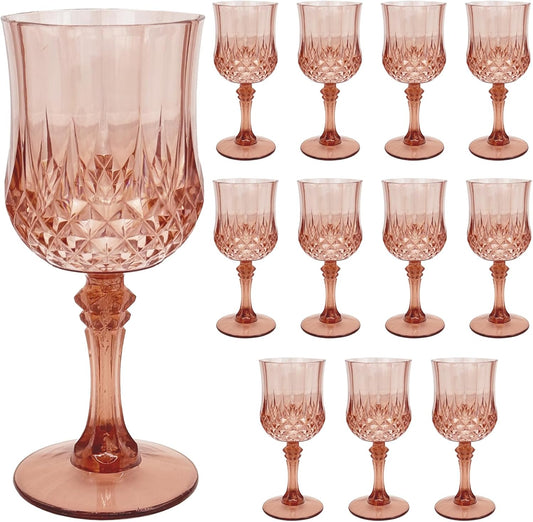 12 PCS Rose Gold Plastic Wine Glasses，Cordial Glasses，Goblets，Can be Used for Weddings, Everyday Fun Parties and More!
