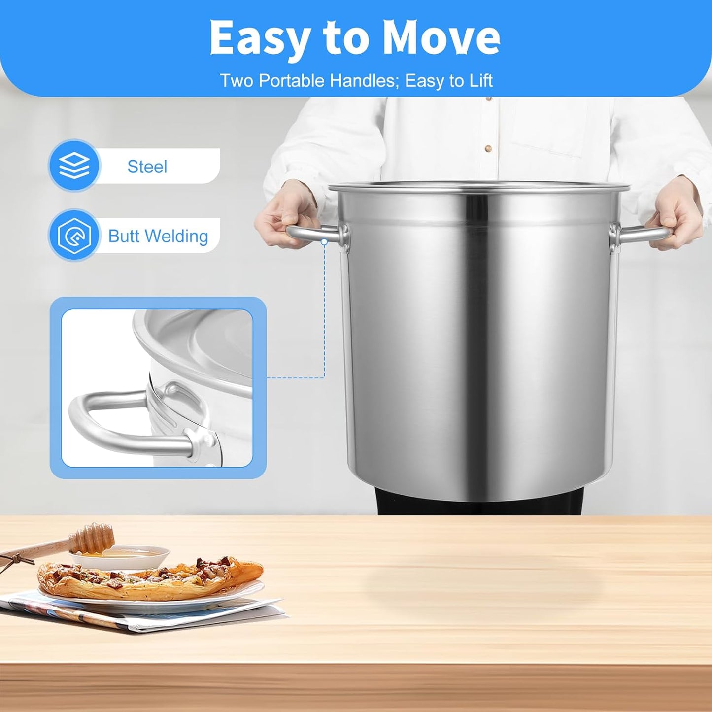 Stock Pot with Lid, 201 Stainless Steel Big Pots for Cooking, 30 Quart Stockpots with Hanging Lid and Handle, Anti-Corrosion, Anti-Rust, Used for Induction Stoves, Gas Stoves, Electric Stoves