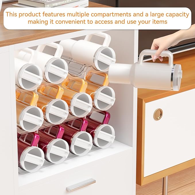 Yieach 3 Tier Stackable Water Bottle Organizer for Cabinet - Larger Compartment Water Bottle Holder for 40 oz Stanley Cup,Yeti and Other Tumbler Organizer,Waterbottle Storage and Wine Rack for Fridge