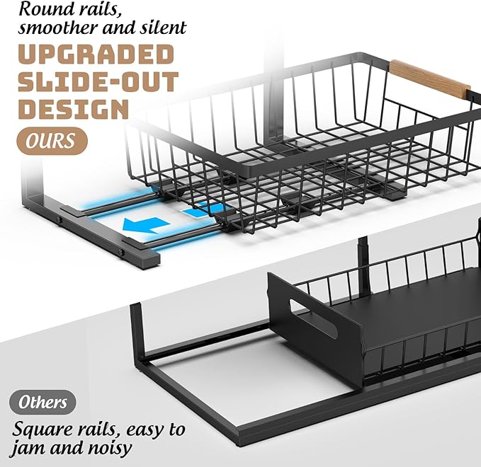 Under Sink Organizer and Storage, Slide Out Under Cabinet Storage Pull Out Sink Shelf Cabinet Storage Shelves, Undersink Organizers for Kitchen Bathroom Cabinet