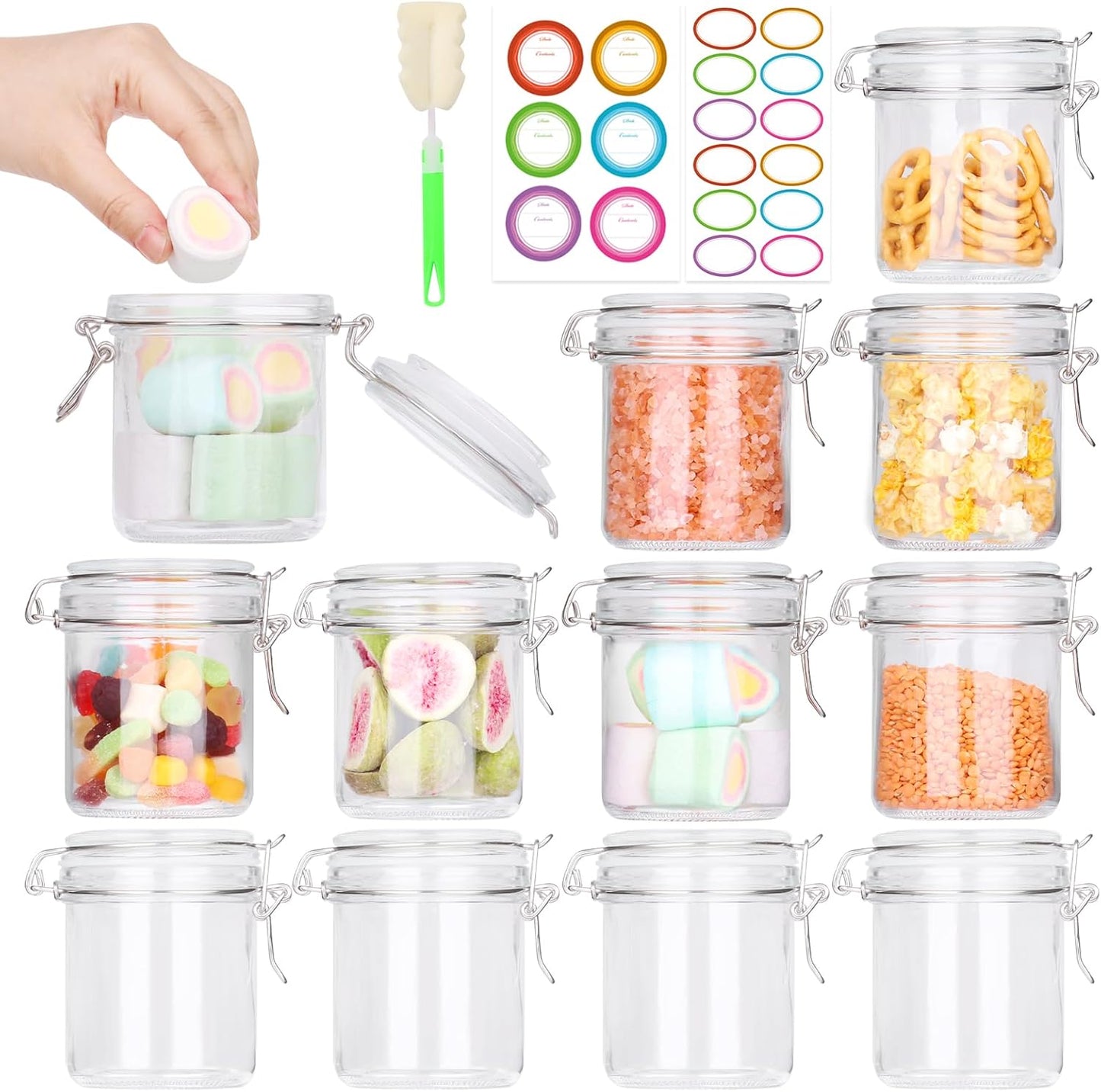 AuroTrends 8oz Glass Jars with Airtight Lid 12pcs with Leak Proof Rubber Gasket, 8 oz glass jars with lids- Featuring Clear Preserving Seal & Wire Clip Fastening for Kitchen Canning and Food Storage